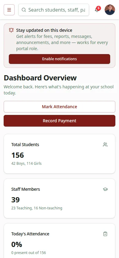 MottiManager mobile school dashboard